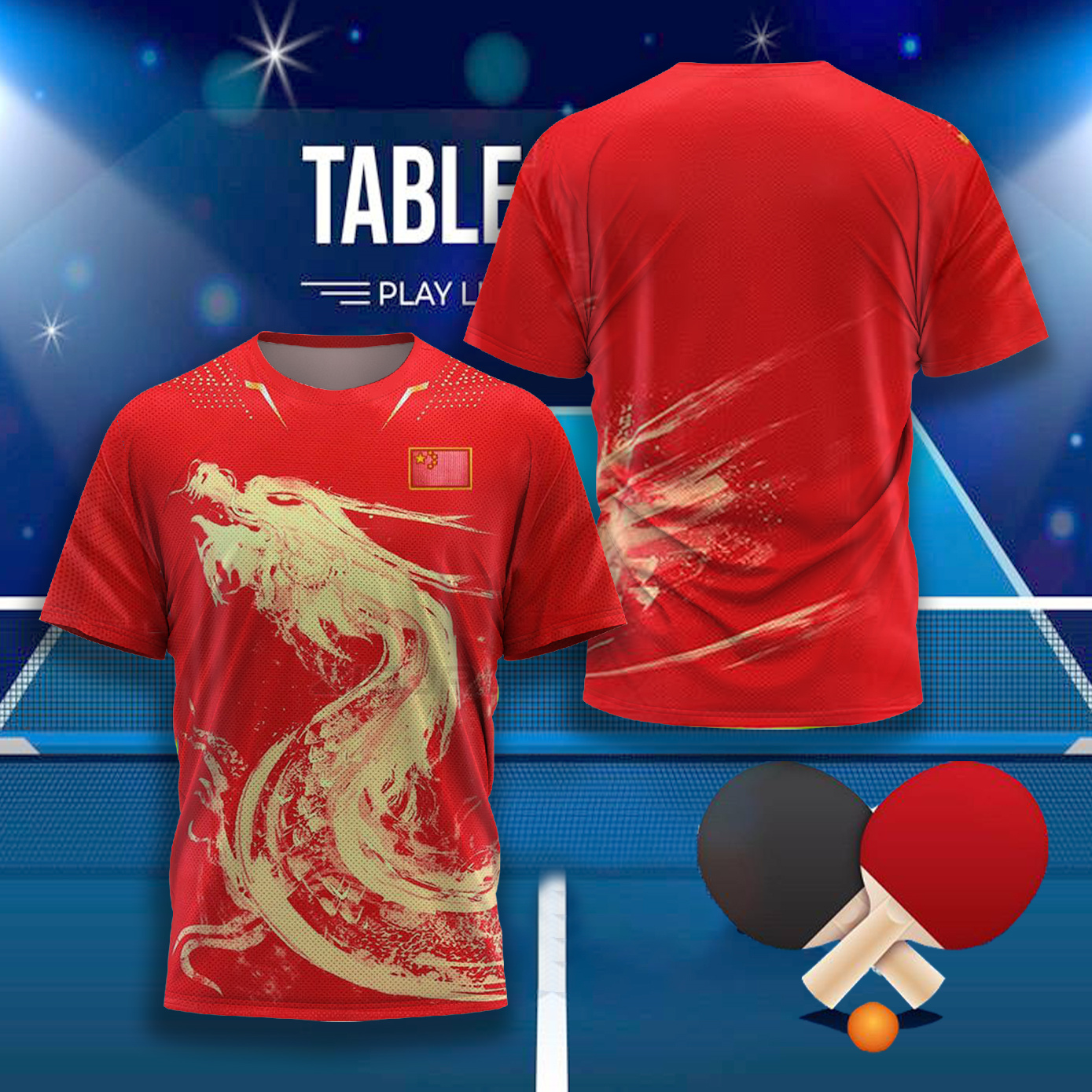 Badminton Aesthetic - CHINA Dragon Table Tennis Graphic T